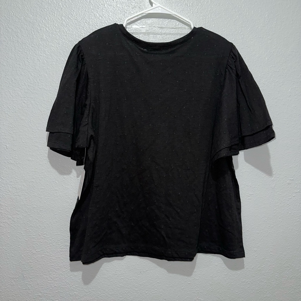New NWT Women's Time and Tru Black T-Shirt Blouse XL ruffled sleeves (16-18) - Picture 8 of 9